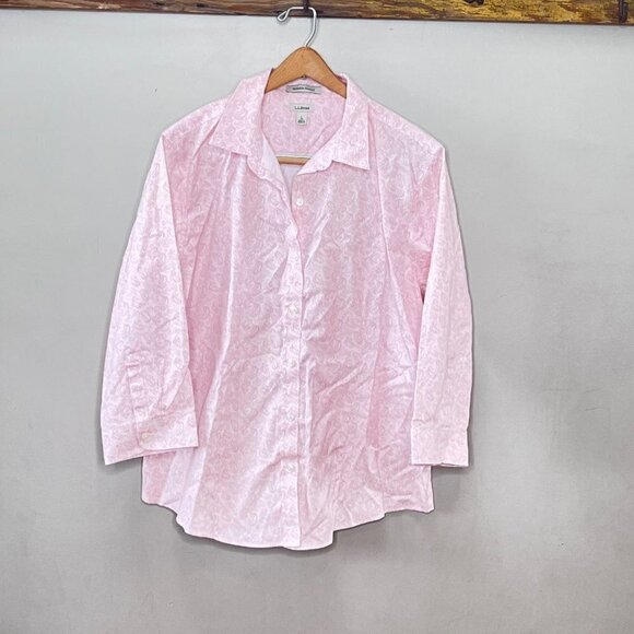 L. L. Bean Wrinkle‎ Resist Pink Paisley Print Button Up Shirt- Size L - Picture 1 of 5